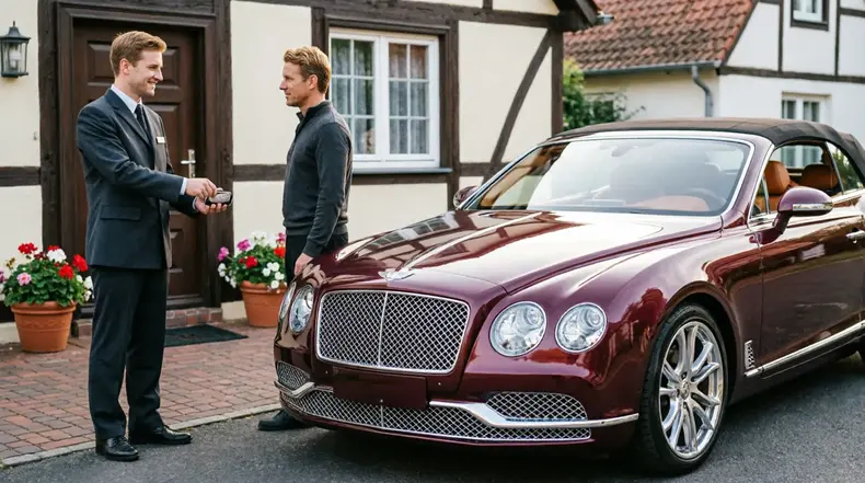 Schlüsselübergabe eines Luxusfahrzeugs durch einen Concierge-Mitarbeiter